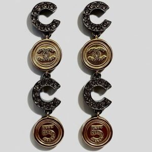 CHANEL CC And Coin Gold CoCo Logo Earrings